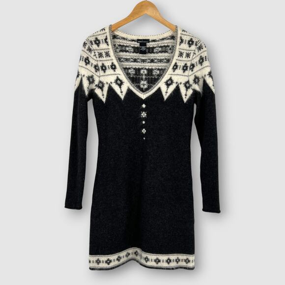 Vintage Y2k Moda International Fair Isle Sweater Dress Wool Angora Small - Picture 1 of 5